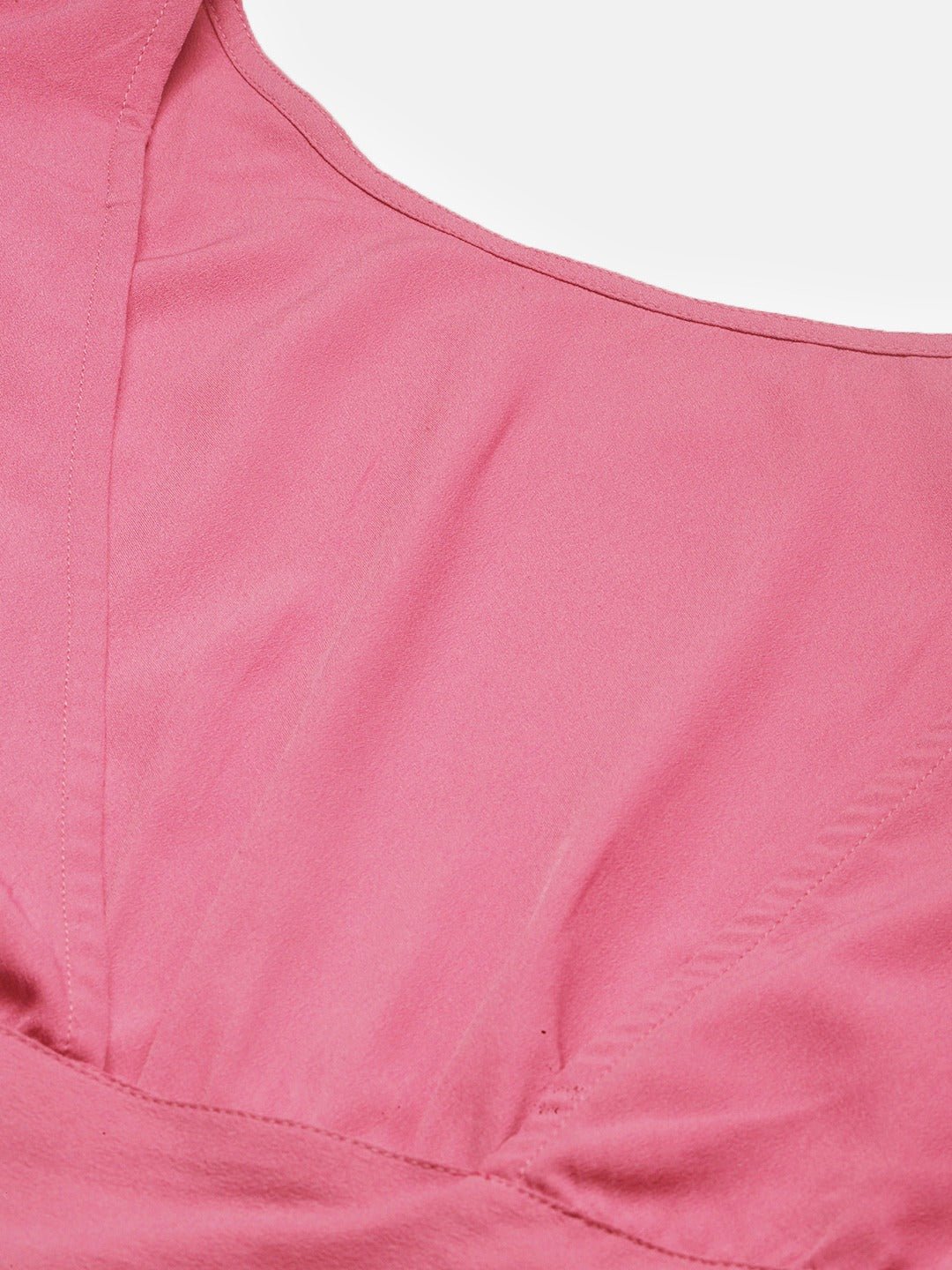 Folk Republic Women Solid Rose Pink Open-Back Blouson Crop Top - #folk republic#