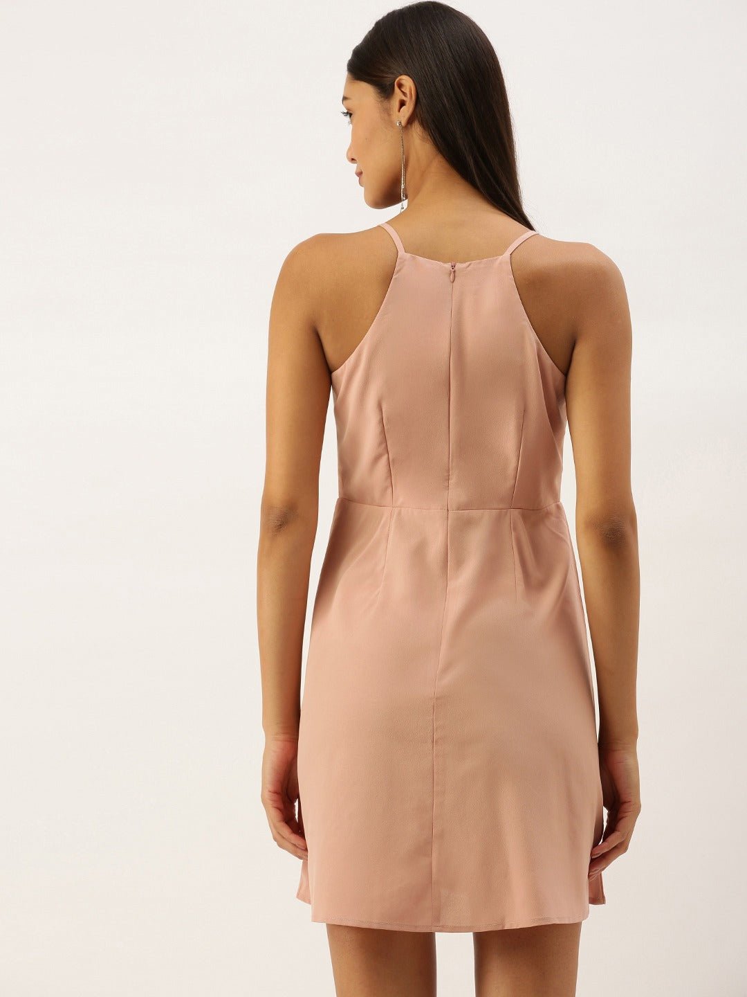 Folk Republic Women Solid Teal Pink Halter Neck Mini Dress - #folk republic#
