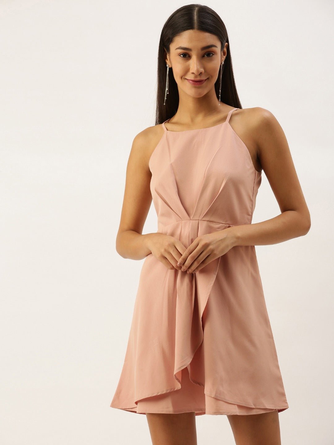 Folk Republic Women Solid Teal Pink Halter Neck Mini Dress - #folk republic#