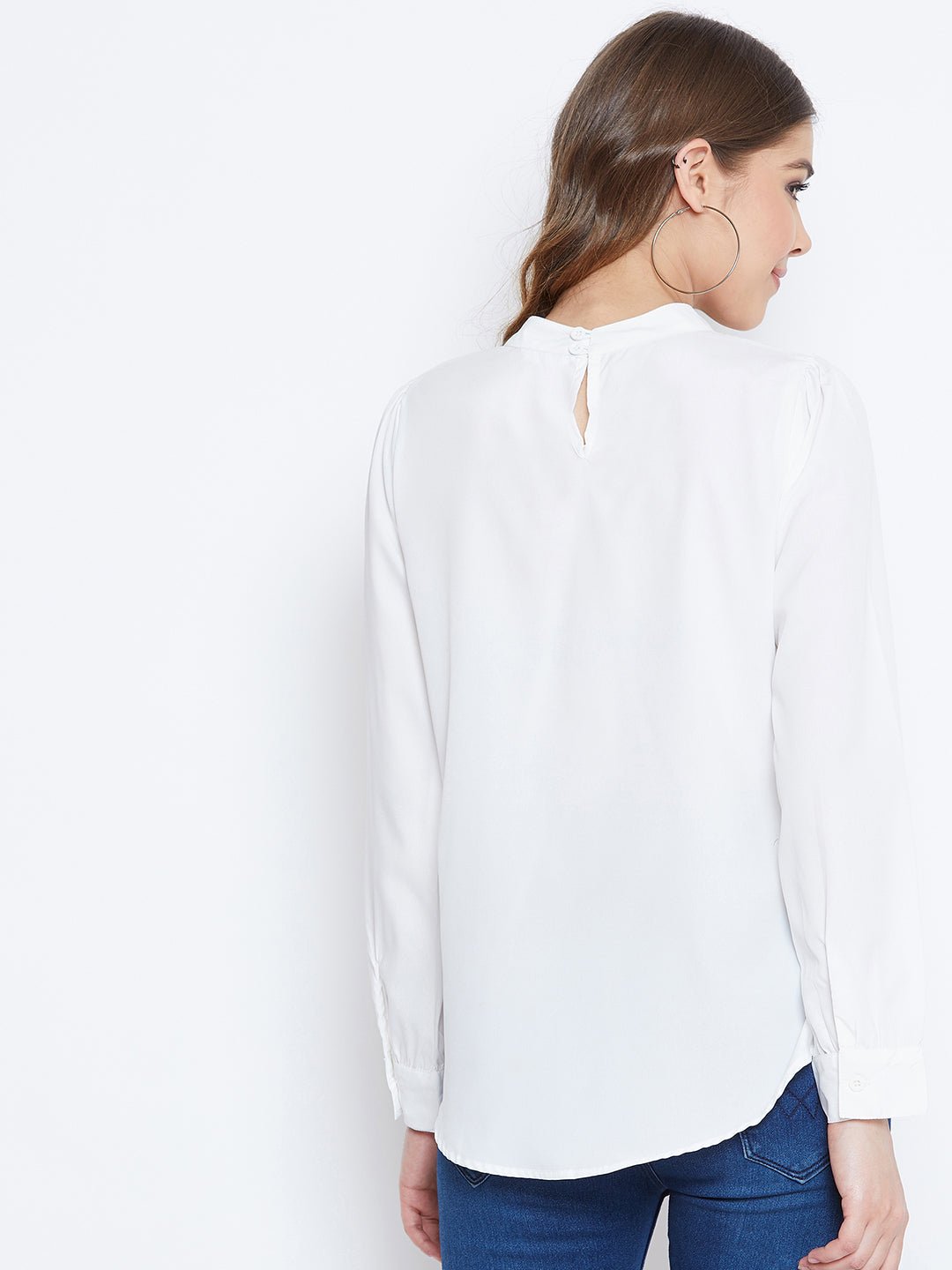 Folk Republic Women Solid White High-Neck Pleated Top - #folk republic#