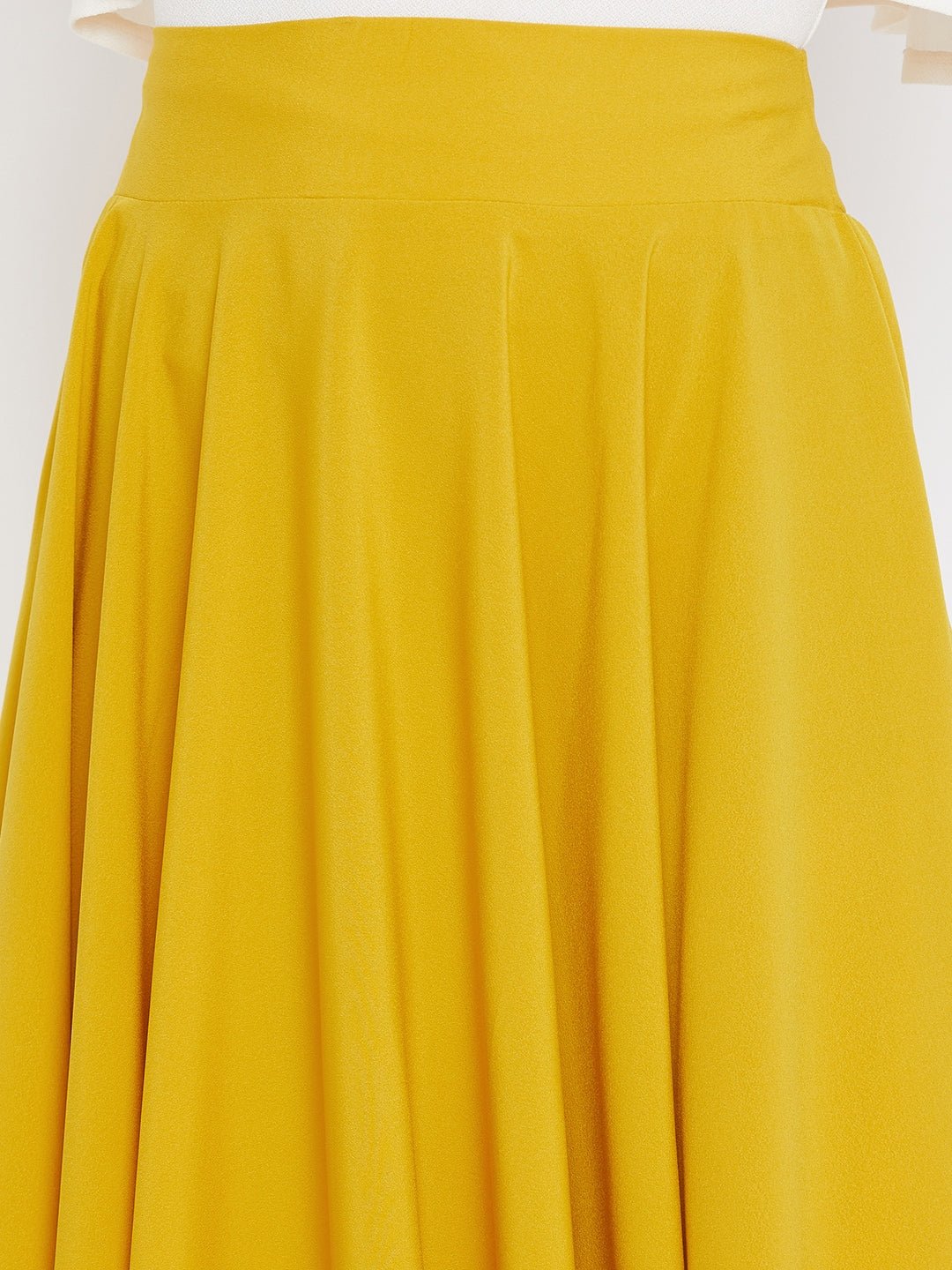 Folk Republic Women Solid Yellow High-Rise Flared Midi Skirt - #folk republic#