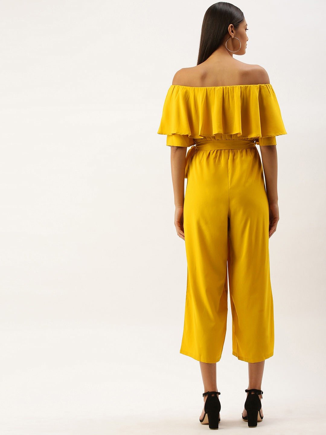Folk Republic Women Solid Yellow Off Shoulder Culotte Jumpsuit - #folk republic#