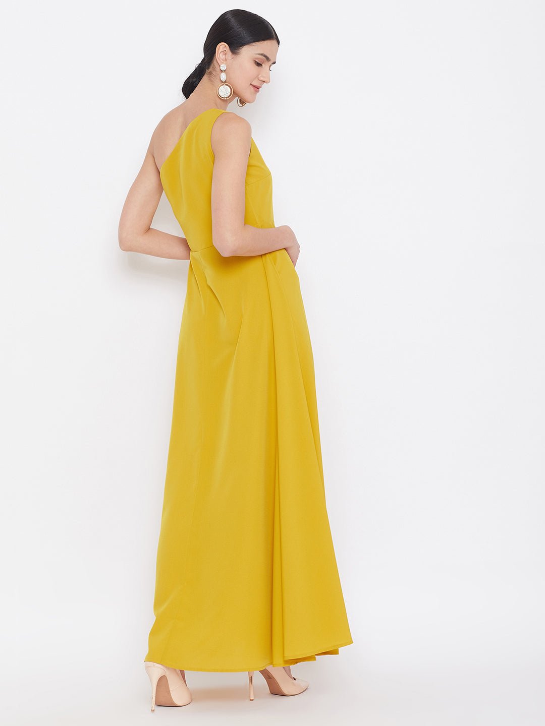 Folk Republic Women Solid Yellow One-Shoulder A-Line Maxi Dress - #folk republic#