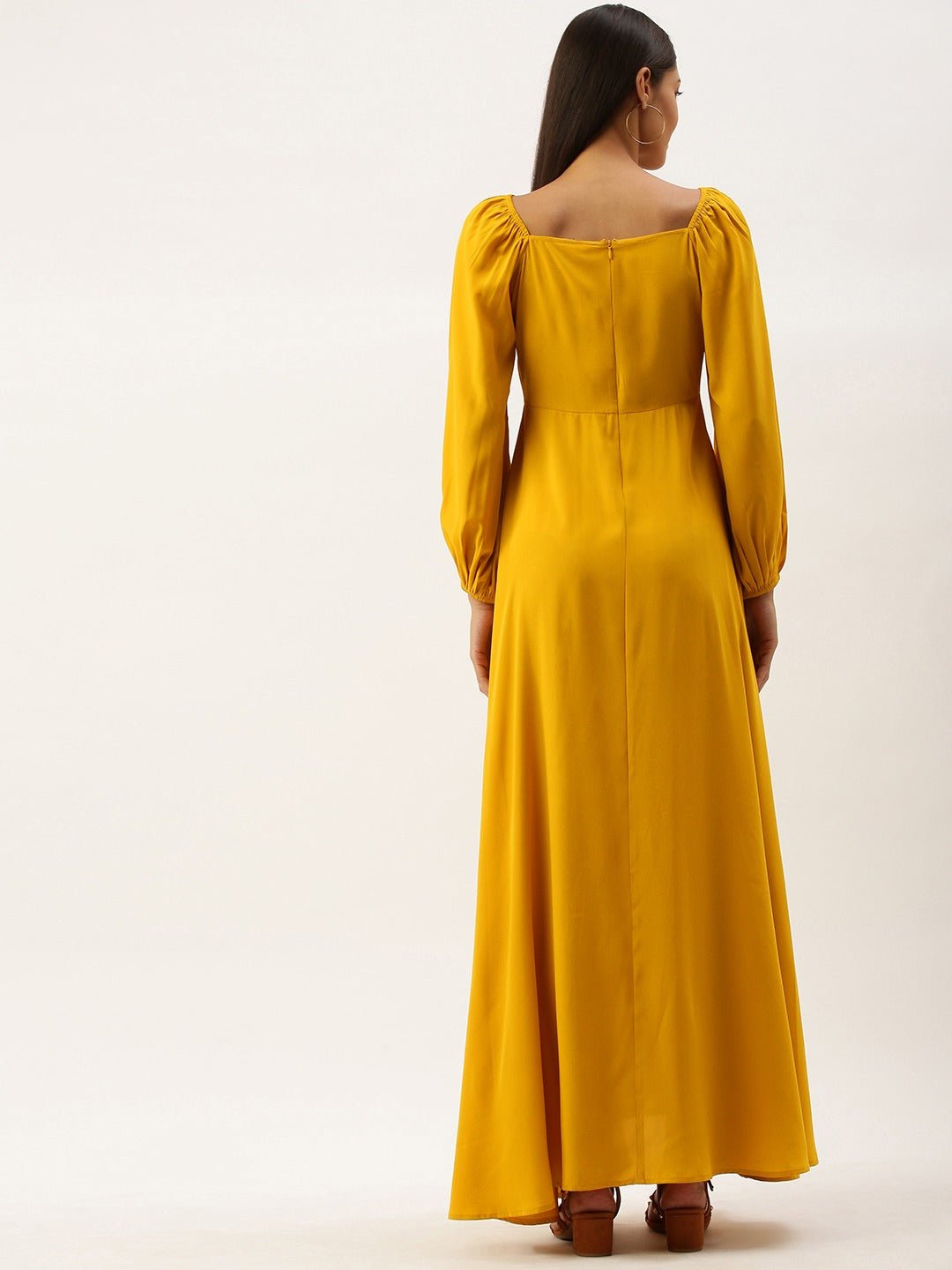 Folk Republic Women Solid Yellow Square Neck Maxi Dress - #folk republic#