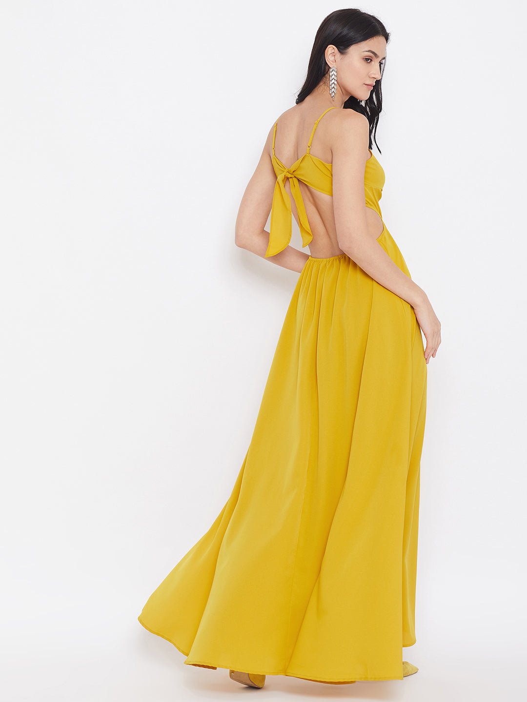 Folk Republic Women Solid Yellow Strappy V-Neck A-Line Maxi Dress - #folk republic#