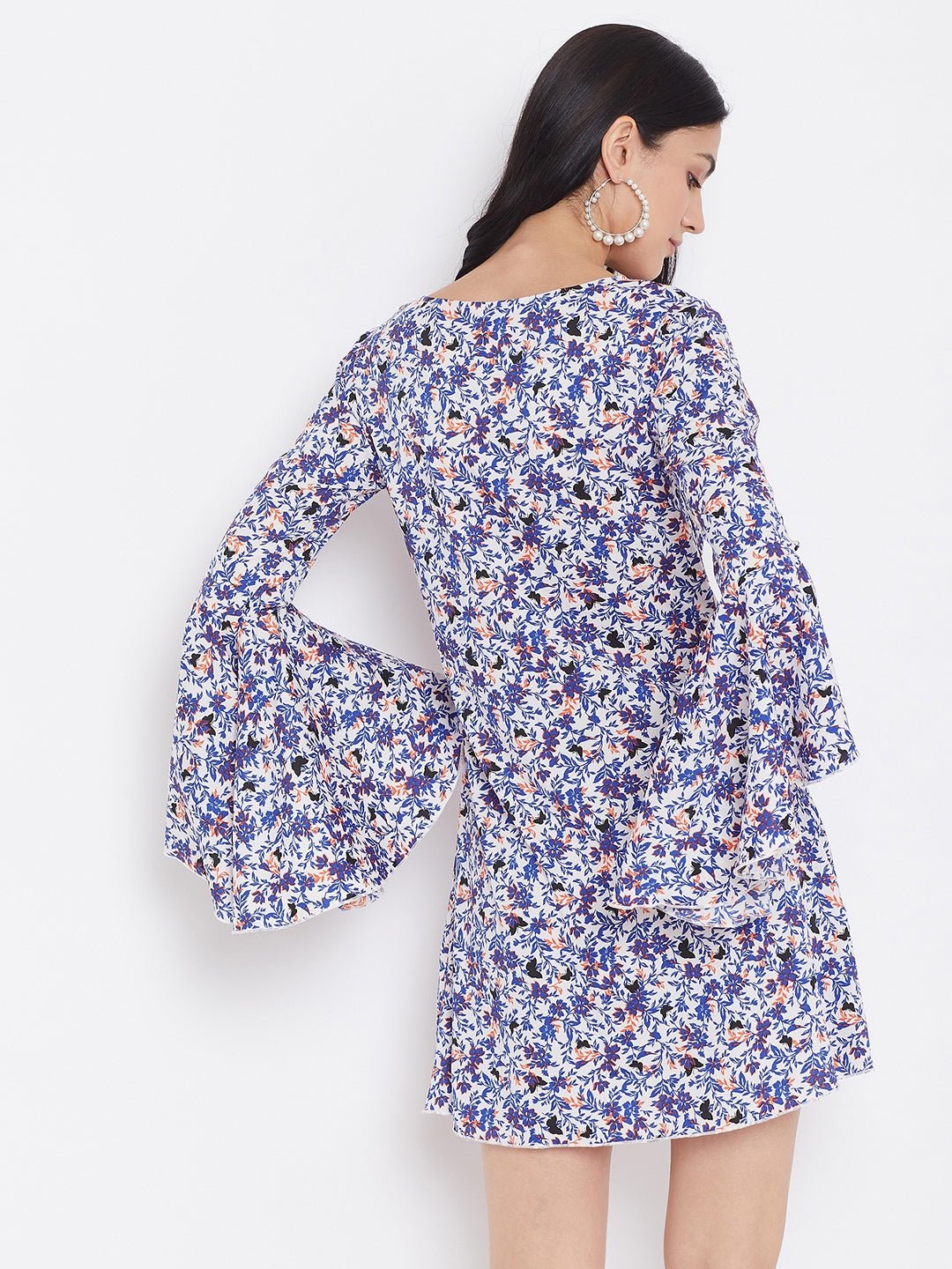 Folk Republic Women White & Blue Floral Printed A-Line Mini Dress - #folk republic#