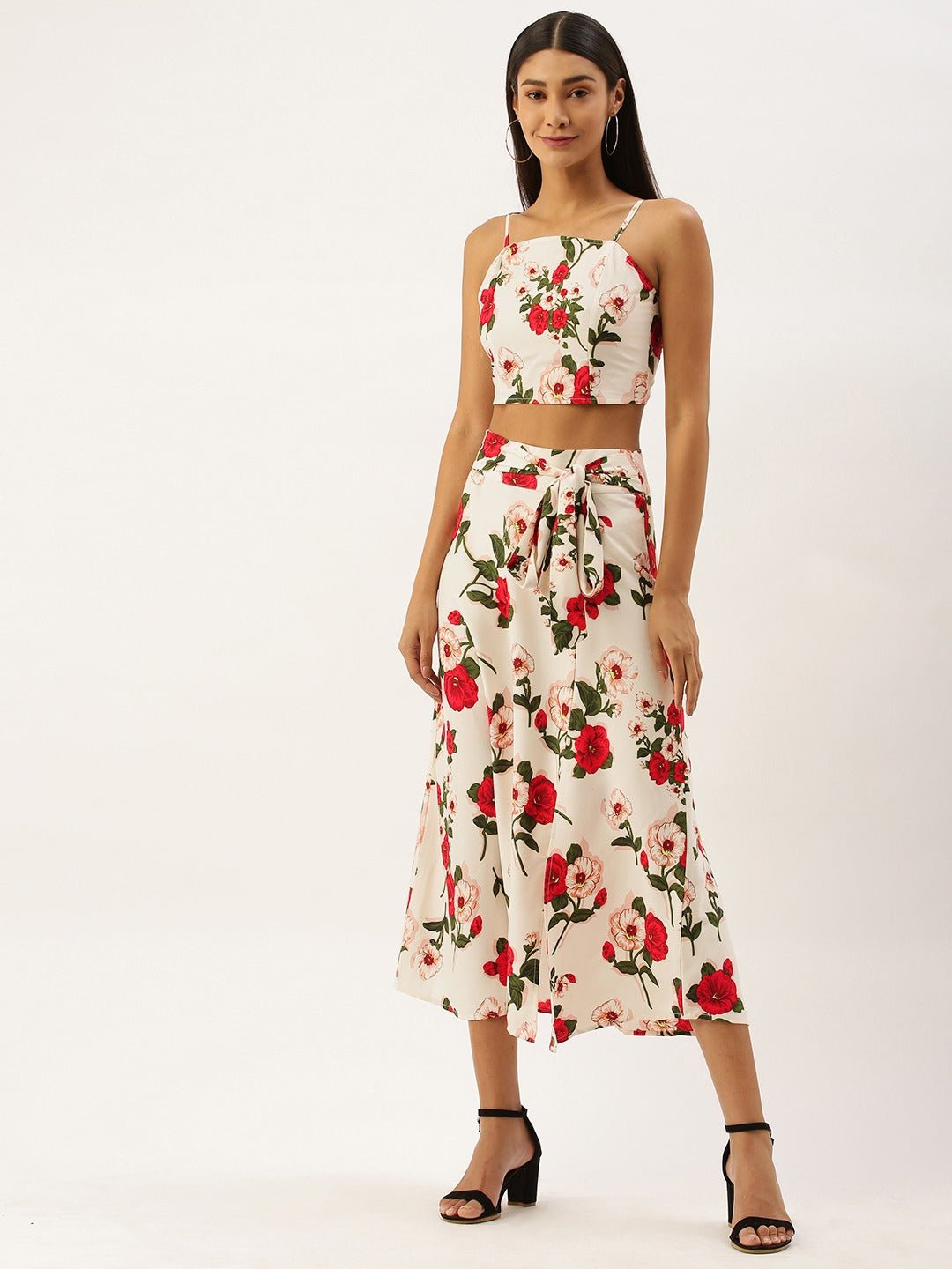 Folk Republic Women White Floral Print Co-Ordinate Midi Dress - #folk republic#