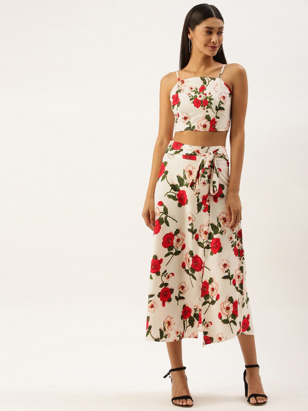 Folk Republic Women White Floral Print Co-Ordinate Midi Dress - #folk republic#