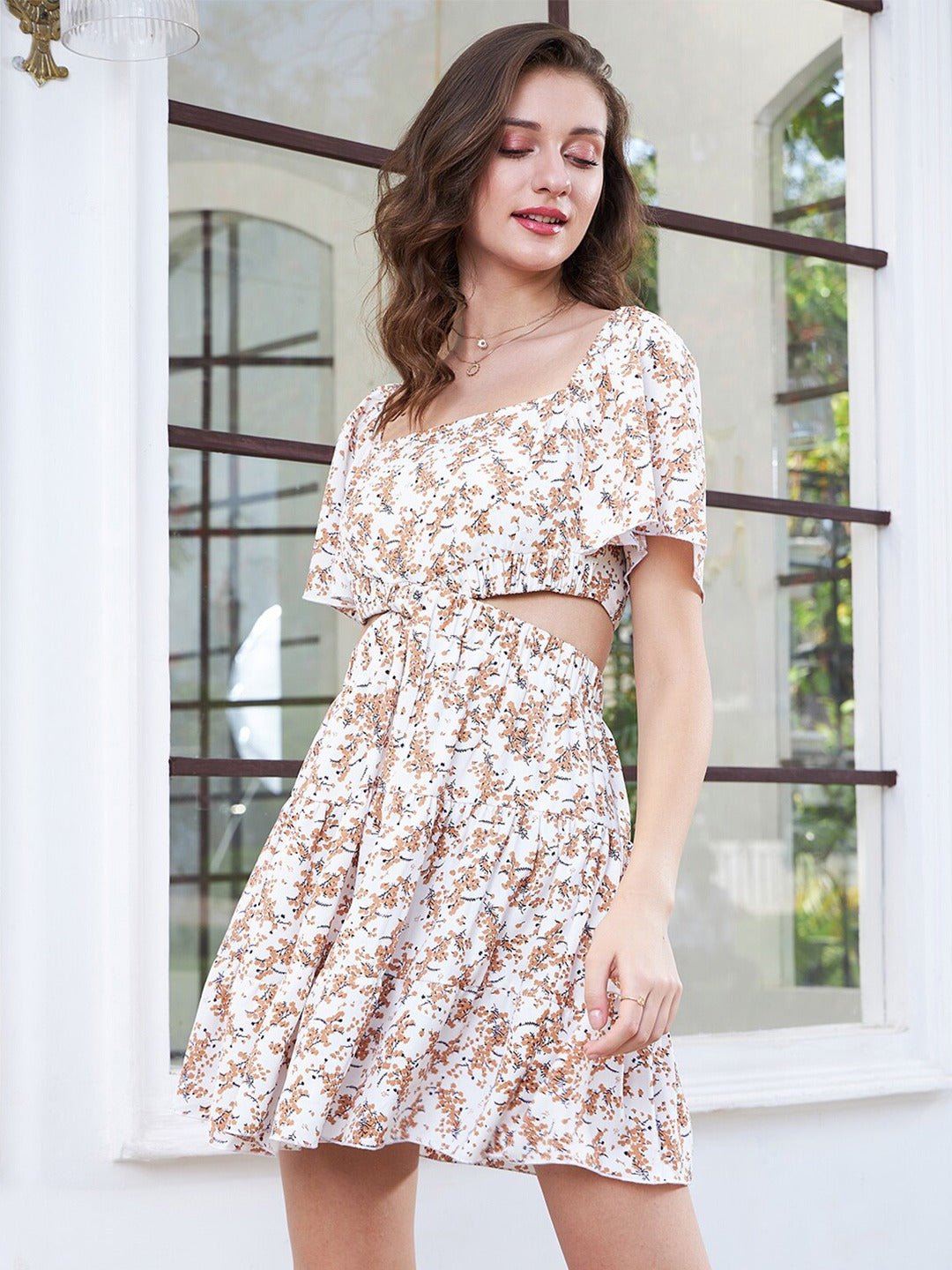 Folk Republic Women White Floral Print Flutter Sleeve Crepe Fit & Flare Dress - #folk republic#