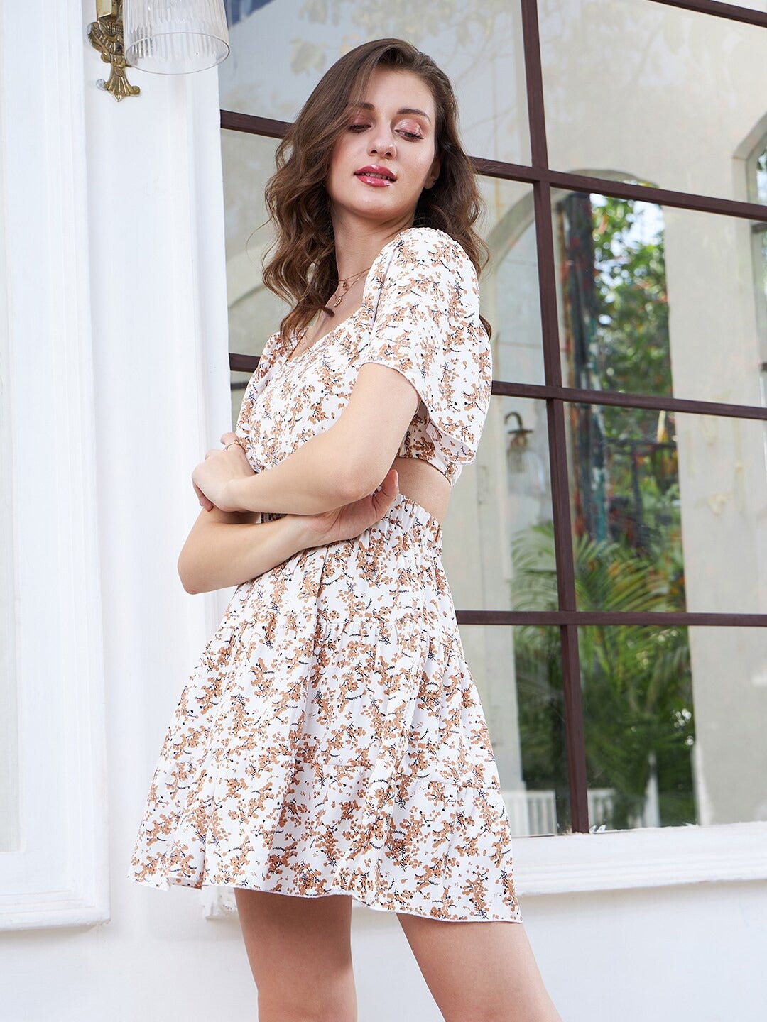Folk Republic Women White Floral Print Flutter Sleeve Crepe Fit & Flare Dress - #folk republic#