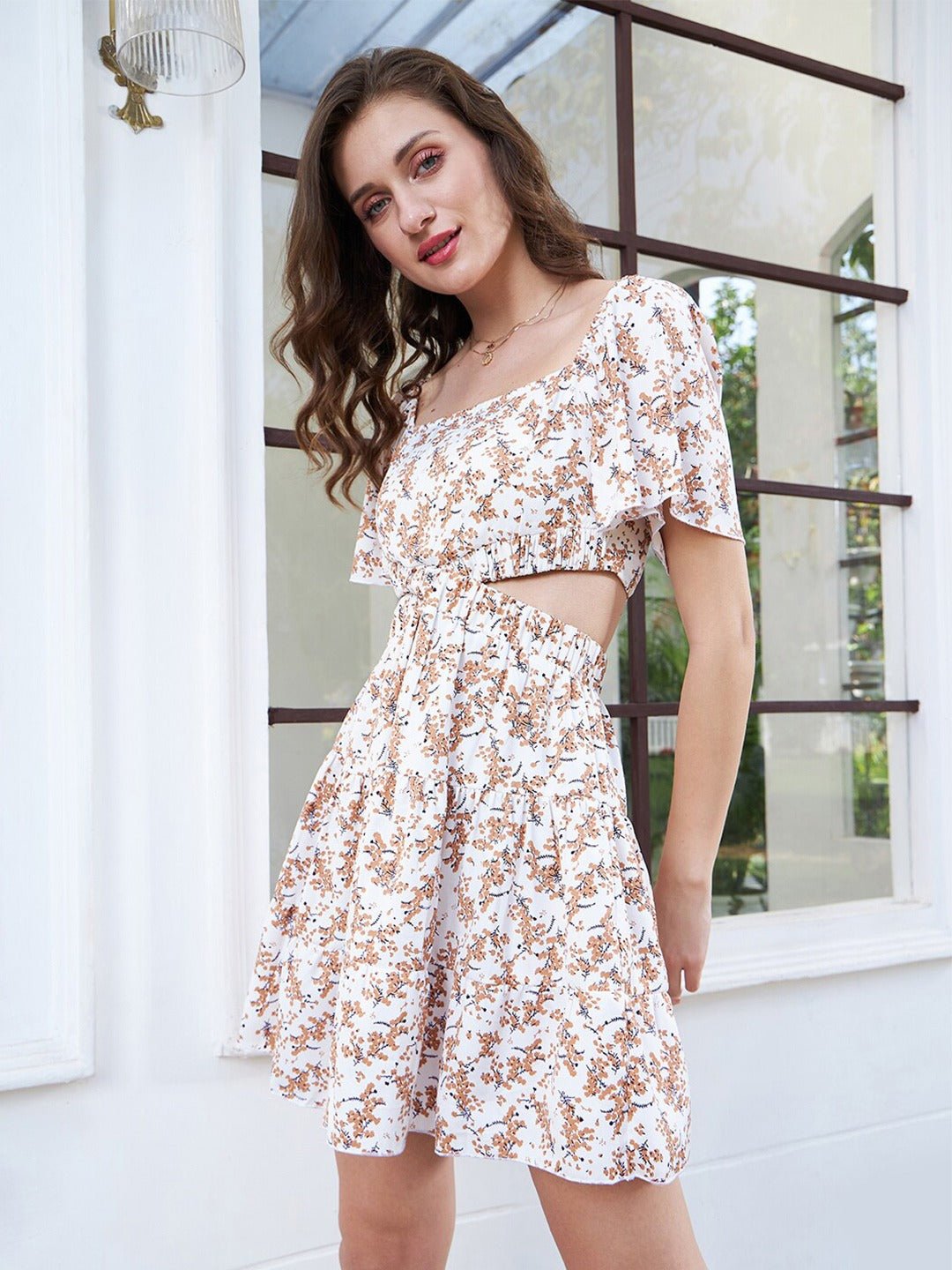 Folk Republic Women White Floral Print Flutter Sleeve Crepe Fit & Flare Dress - #folk republic#