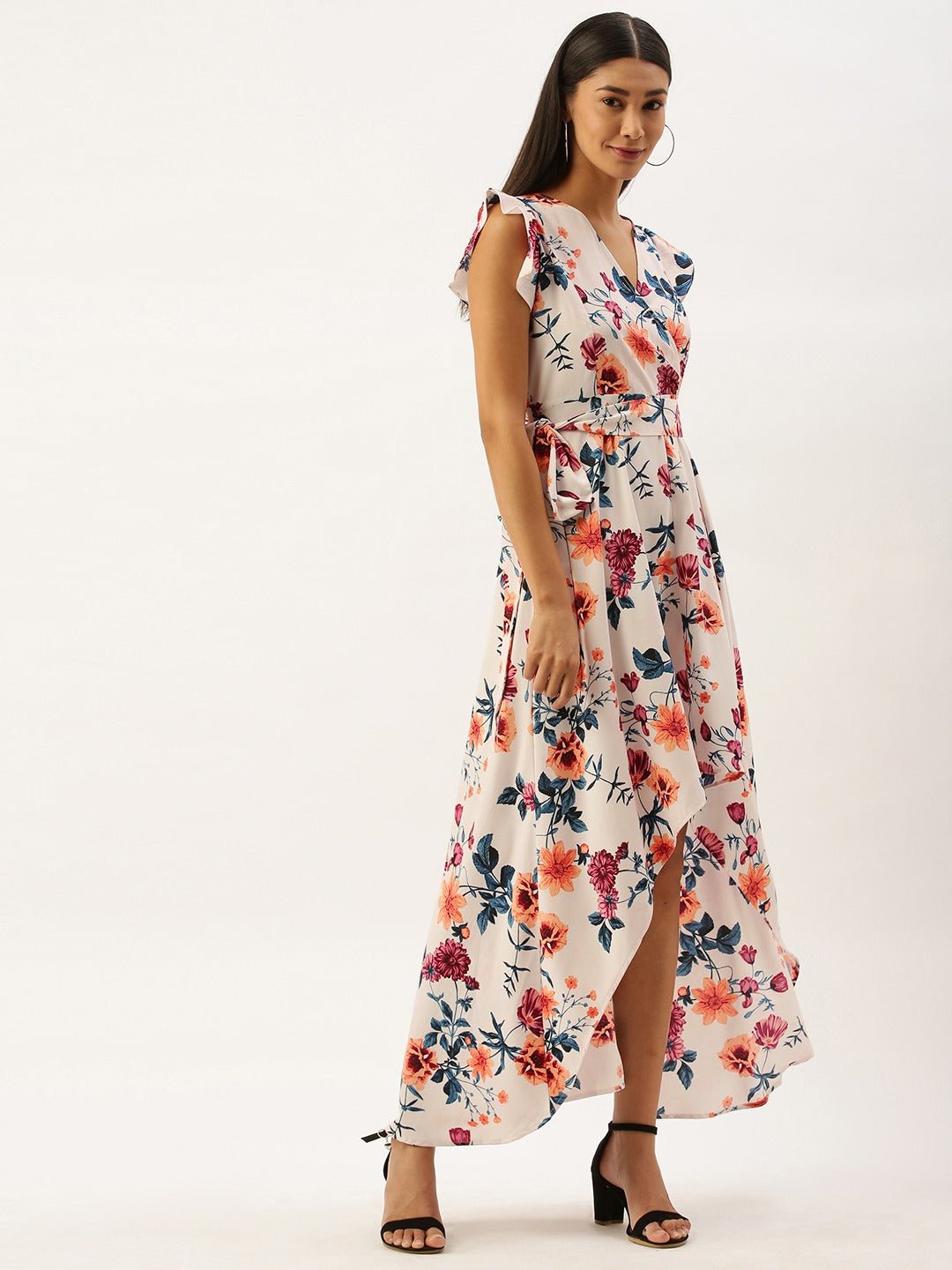 Folk Republic Women White Floral Print High Low Maxi Dress - #folk republic#