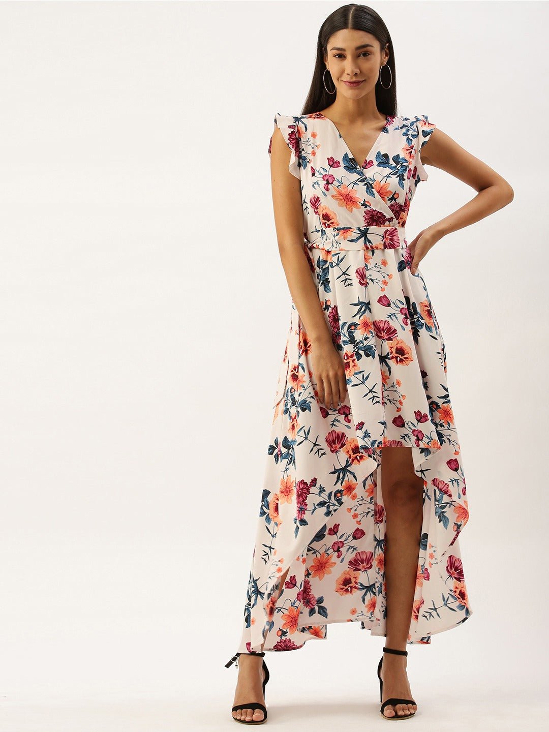 Folk Republic Women White Floral Print High Low Maxi Dress - #folk republic#
