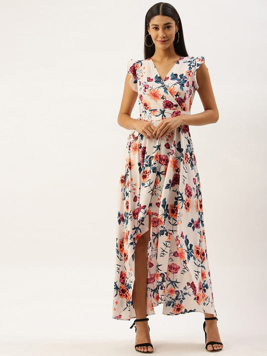 Folk Republic Women White Floral Print High Low Maxi Dress - #folk republic#