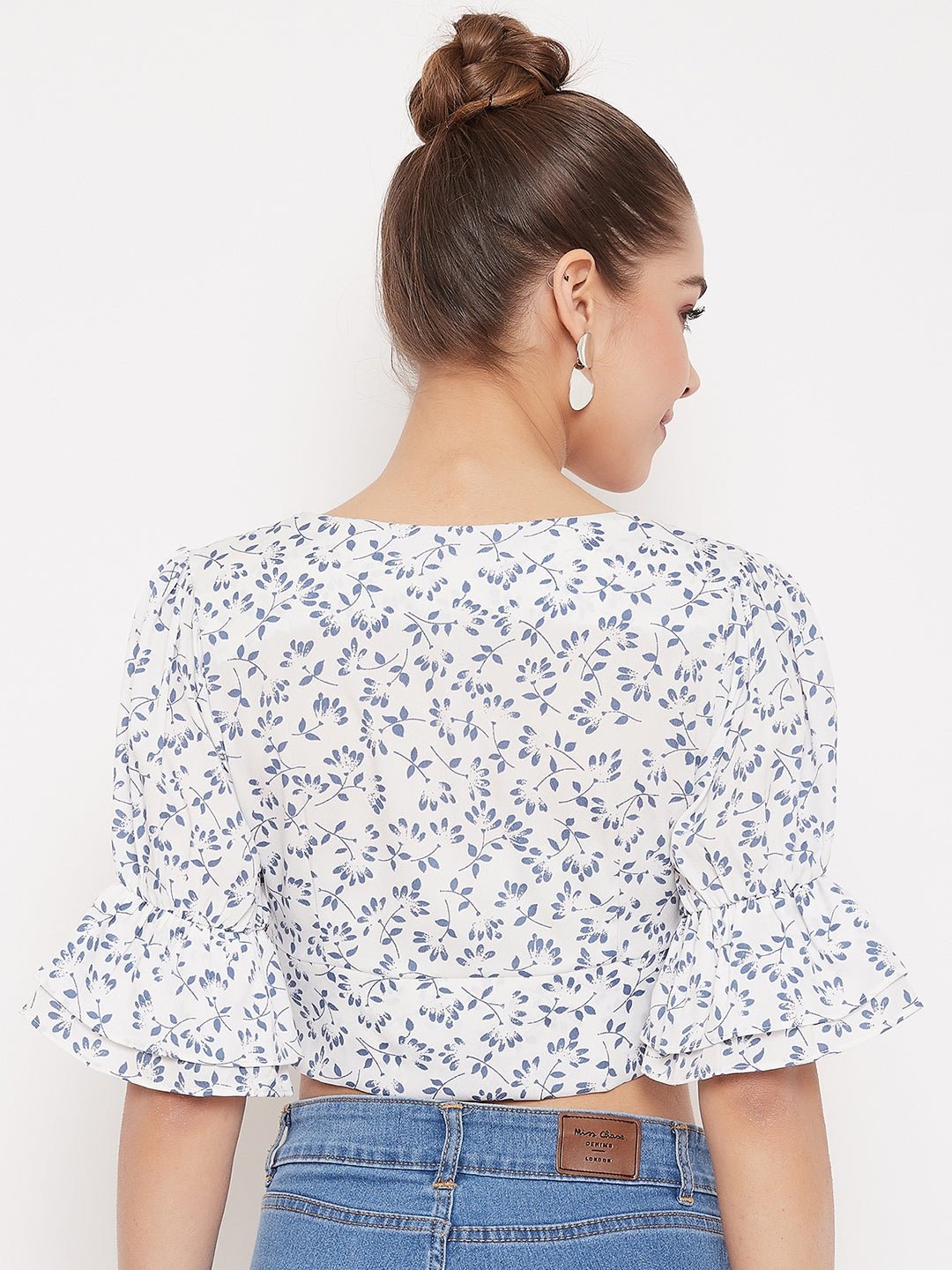 Folk Republic Women White Floral Print Square Neck Crop Top - #folk republic#