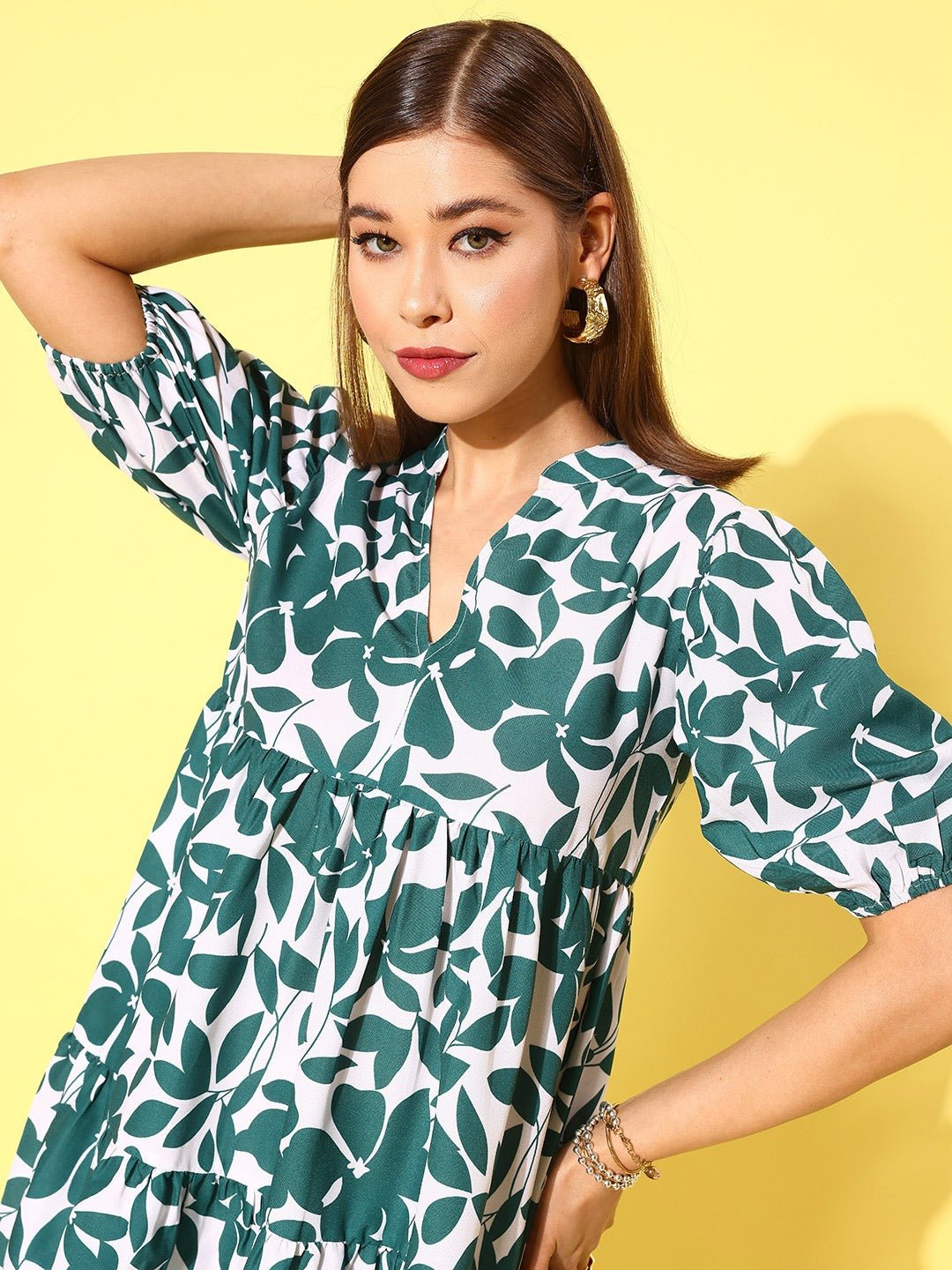 Folk Republic Women White Floral Print V-Neck A-Line Mini Dress - #folk republic#
