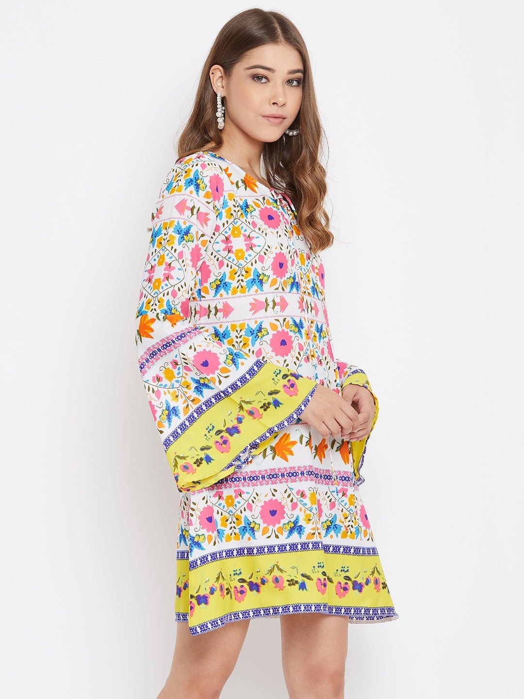 Folk Republic Women White Floral Printed A-Line Dress - #folk republic#