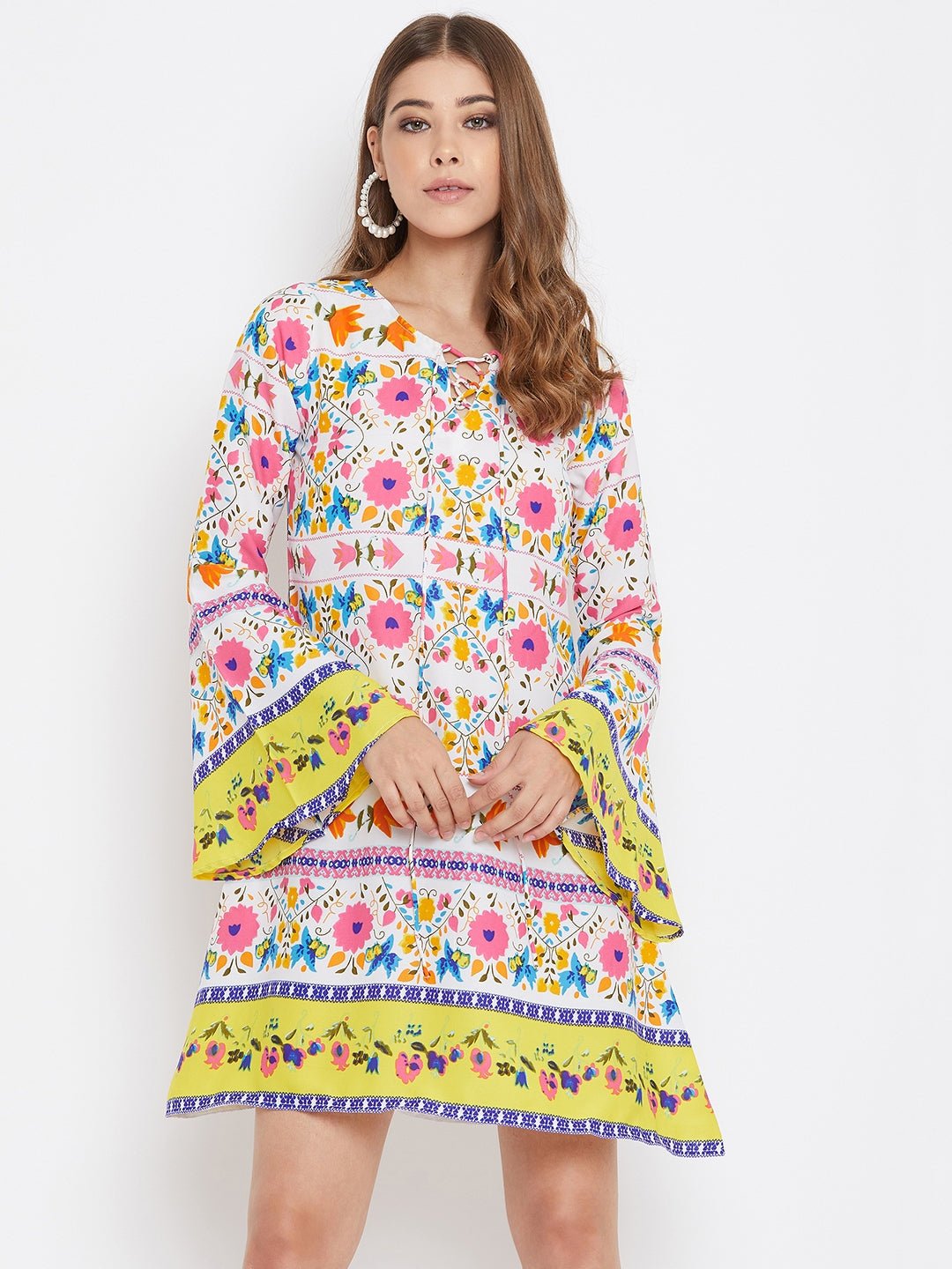 Folk Republic Women White Floral Printed A-Line Dress - #folk republic#