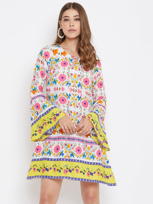 Folk Republic Women White Floral Printed A-Line Dress - #folk republic#