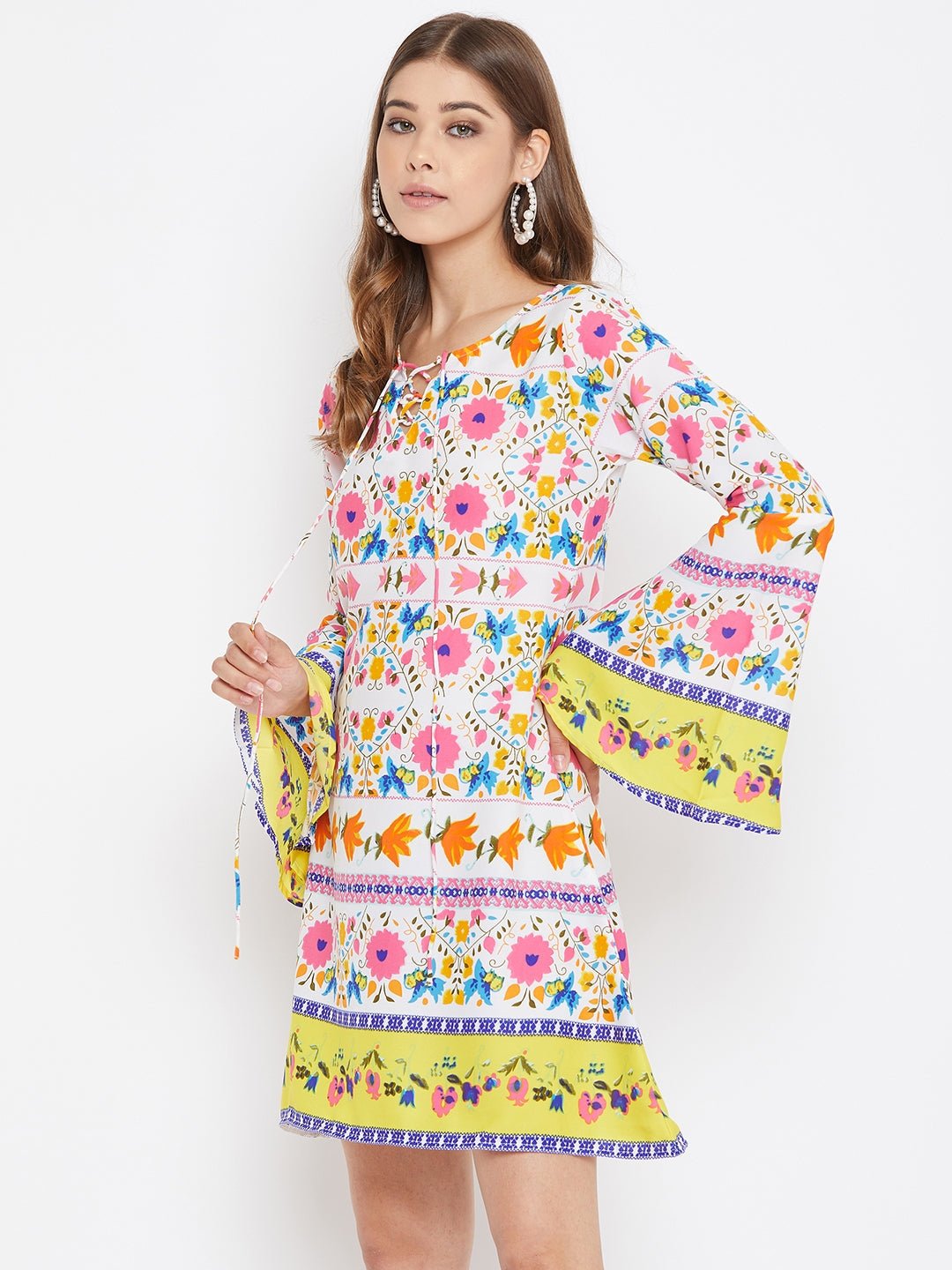 Folk Republic Women White Floral Printed A-Line Dress - #folk republic#