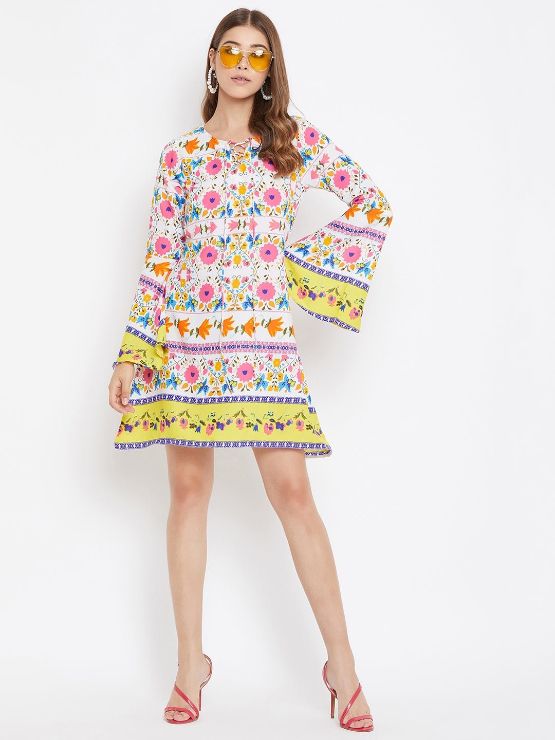 Folk Republic Women White Floral Printed A-Line Dress - #folk republic#