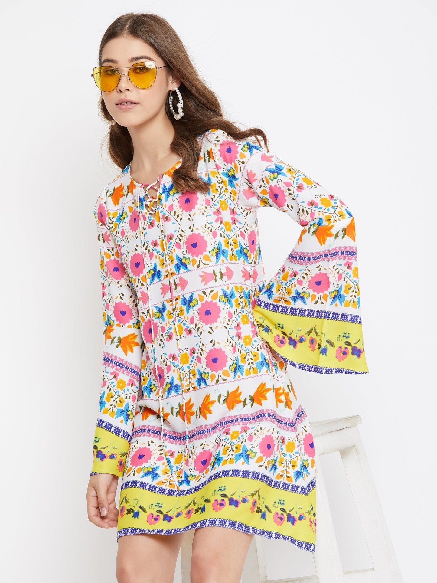 Folk Republic Women White Floral Printed A-Line Dress - #folk republic#