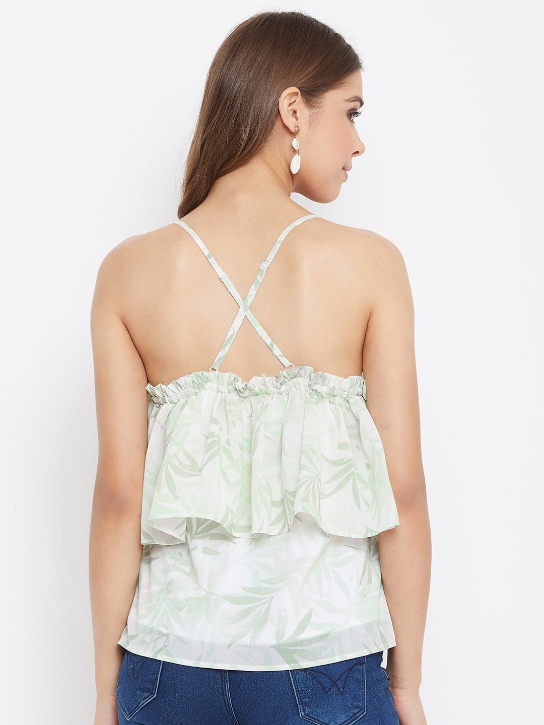 Folk Republic Women White Leaf Printed Layered Strappy Top - #folk republic#