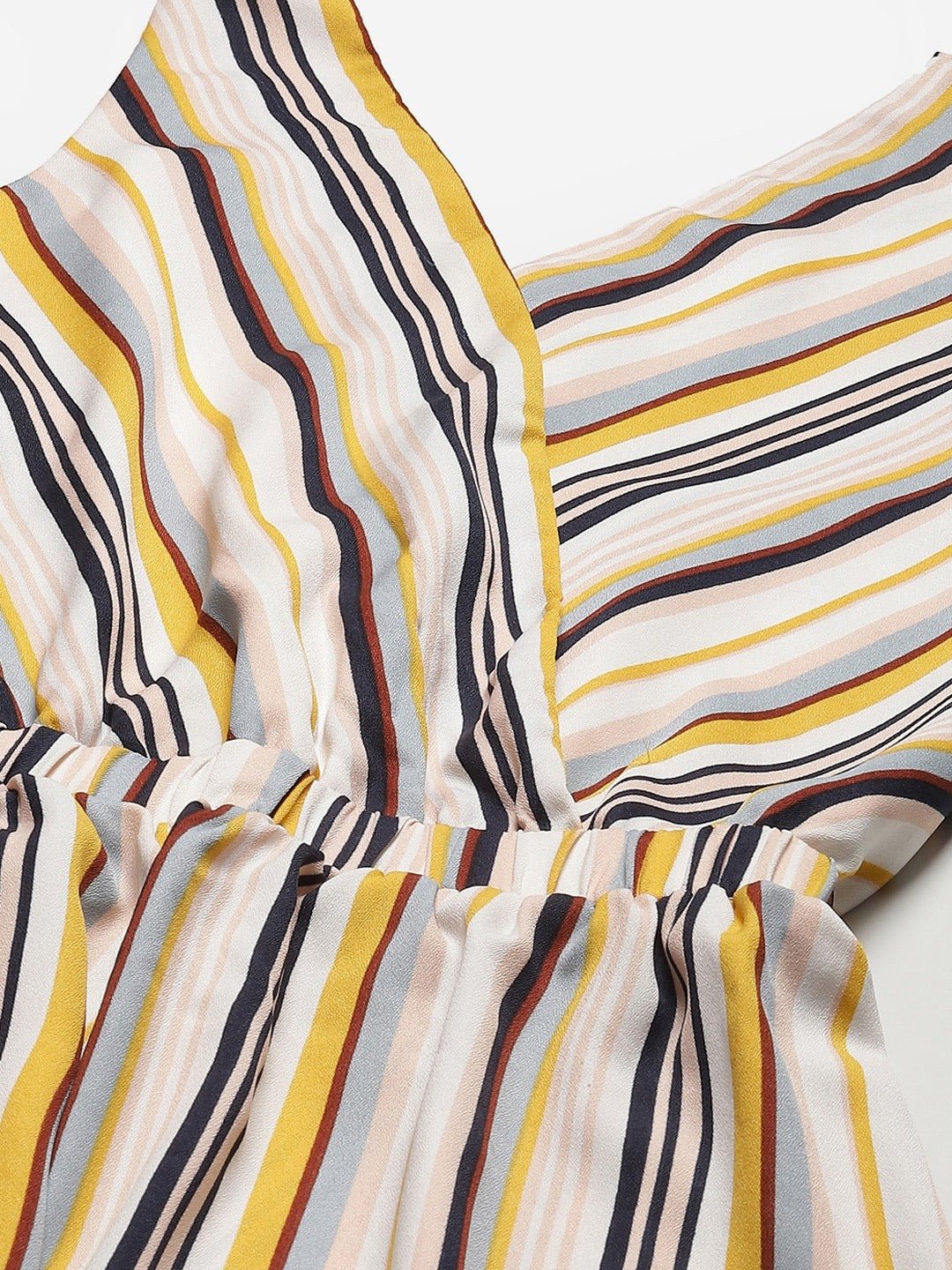 Folk Republic Women White & Multicolour Stripe Printed V-Neck Open Back Straight Hem A-Line Mini Dress - #folk republic#