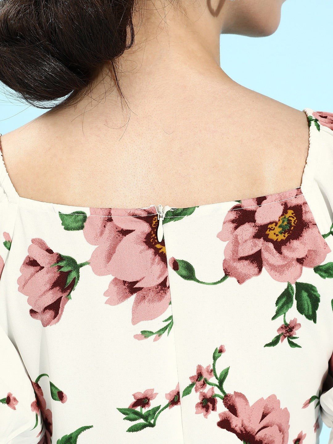Folk Republic Women White & Pink Floral Printed Tie-Up Neck Pleated A-Line Mini Dress - #folk republic#