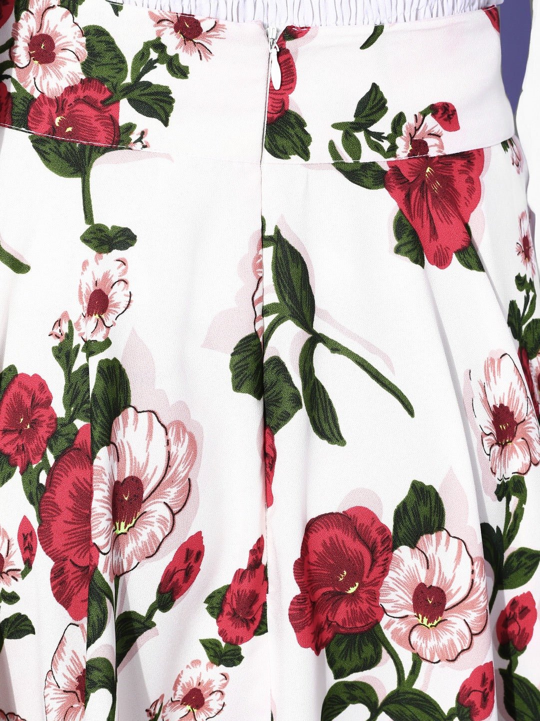 Folk Republic Women White & Red Floral Printed Flared Skirt - #folk republic#
