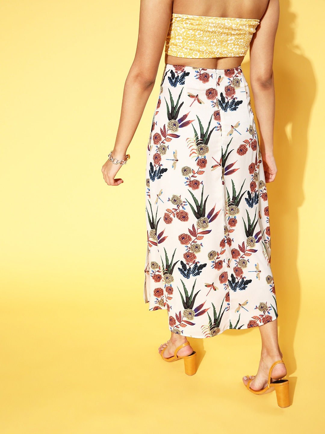 Folk Republic Women White & Red Floral Printed Thigh-High Slit Flared A-Line Midi Skirt - #folk republic#