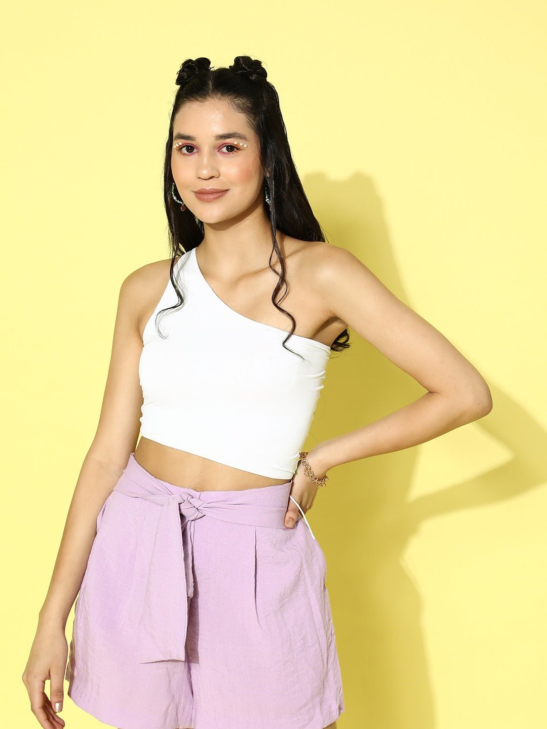 Folk Republic Women White Solid One Shoulder Styled Back Crop Top - #folk republic#