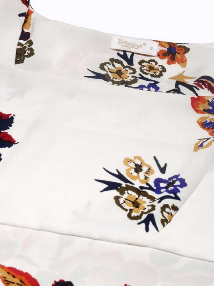 Folk Republic Women White Square Neck Floral Print Crop Top - #folk republic#