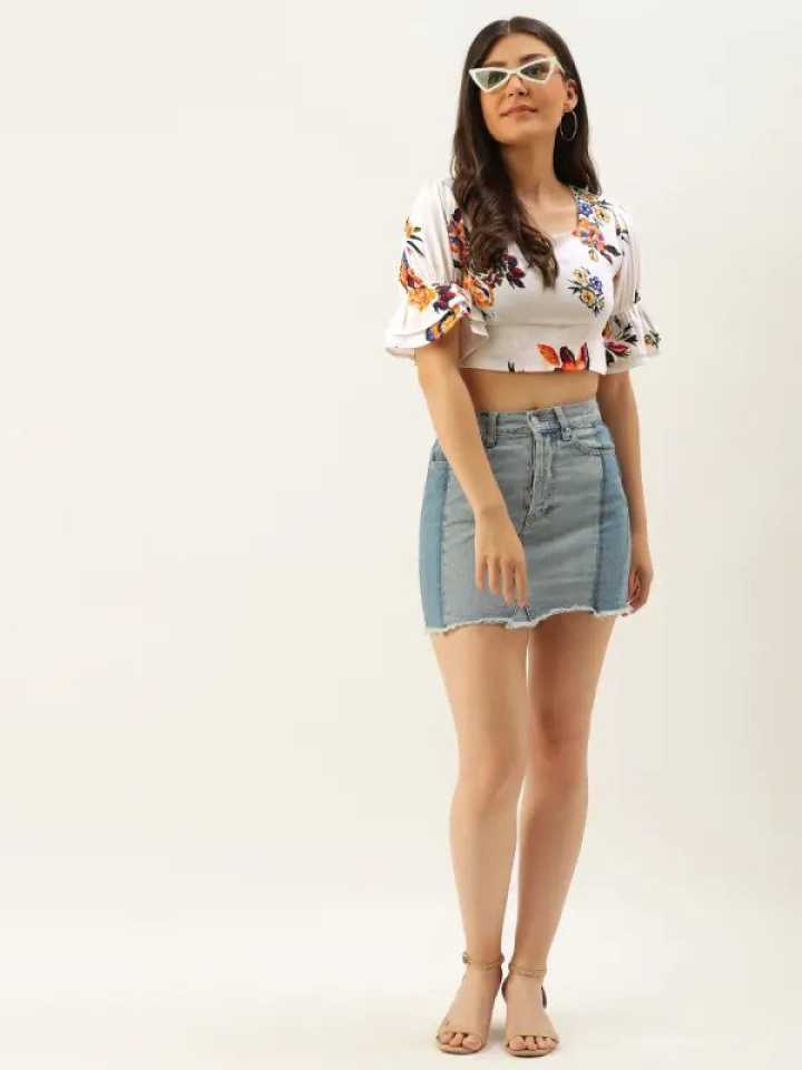 Folk Republic Women White Square Neck Floral Print Crop Top - #folk republic#