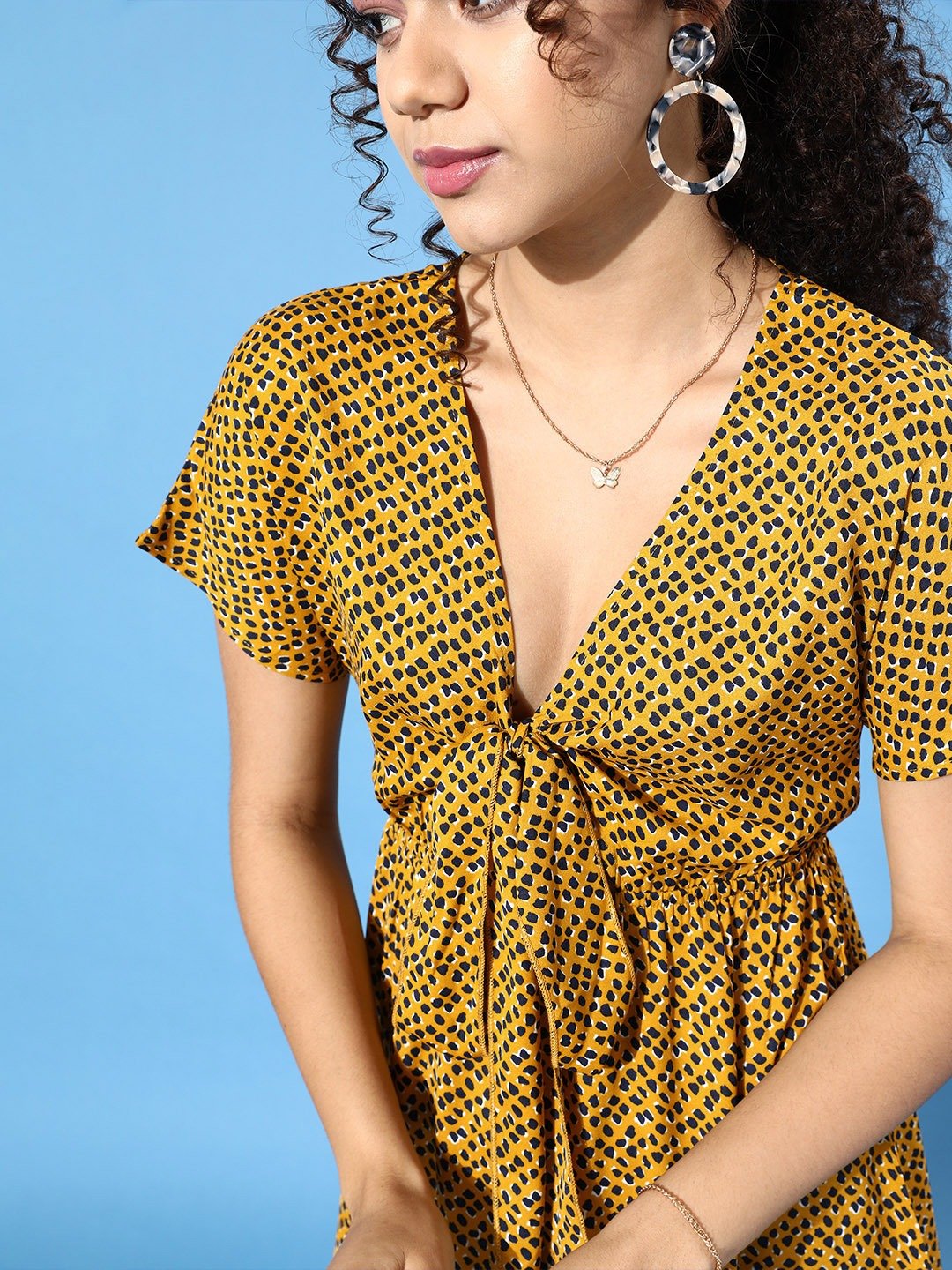 Folk Republic Women Yellow Animal Printed Crepe A-Line Mini Dress - #folk republic#