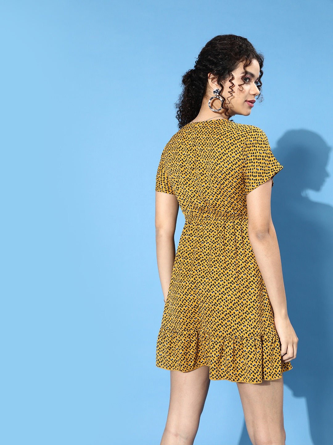 Folk Republic Women Yellow Animal Printed Crepe A-Line Mini Dress - #folk republic#