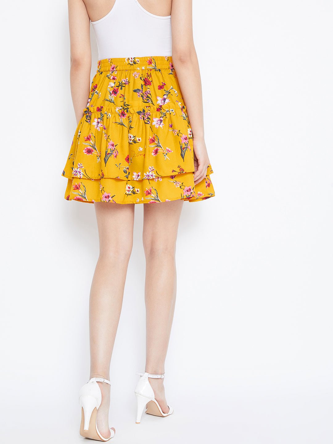 Folk Republic Women Yellow Floral Print Layered Slip-On Mini Skirt - #folk republic#