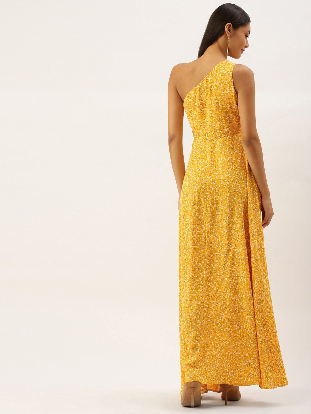 Folk Republic Women Yellow Floral Print One Shoulder Maxi Dress - #folk republic#