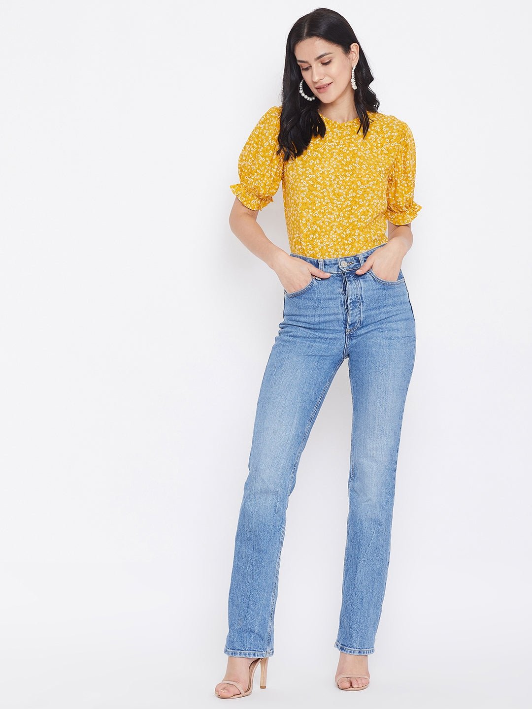 Folk Republic Women Yellow Floral Printed Puff Sleeves Top - #folk republic#