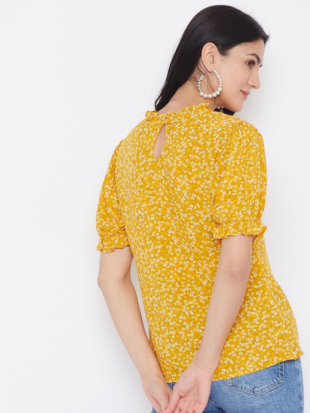 Folk Republic Women Yellow Floral Printed Puff Sleeves Top - #folk republic#