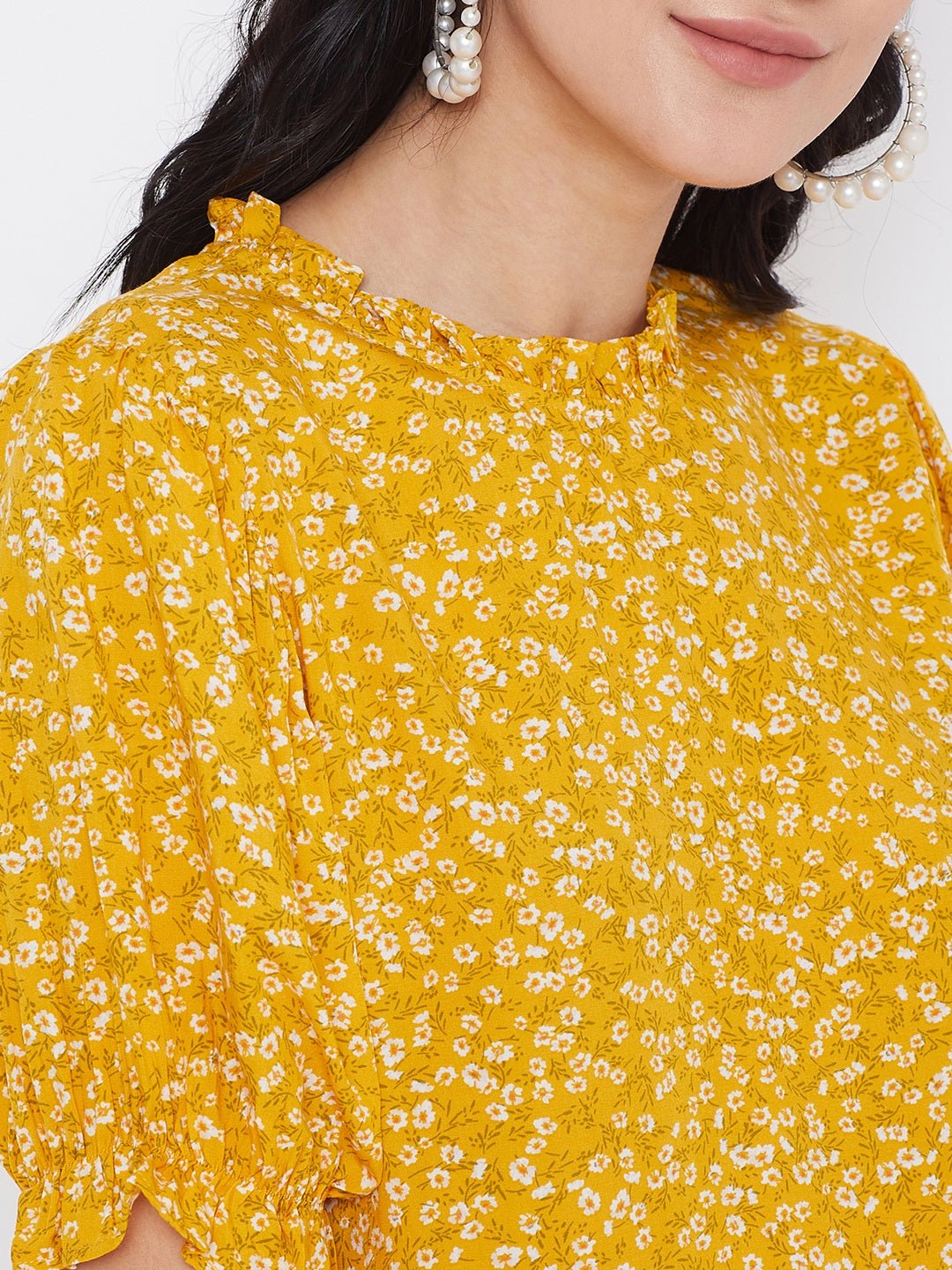 Folk Republic Women Yellow Floral Printed Puff Sleeves Top - #folk republic#