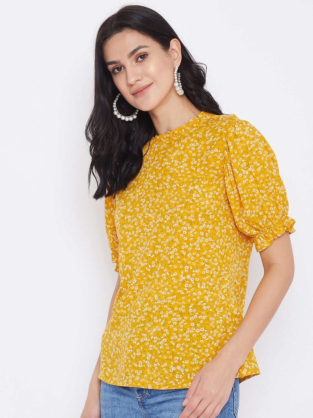 Folk Republic Women Yellow Floral Printed Puff Sleeves Top - #folk republic#