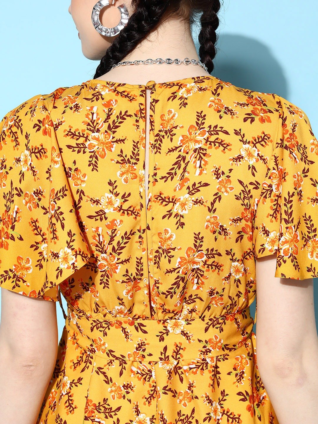 Folk Republic Women Yellow & Orange Floral Printed V-Neck Waist Tie-Up Wrap Mini Playsuit - #folk republic#
