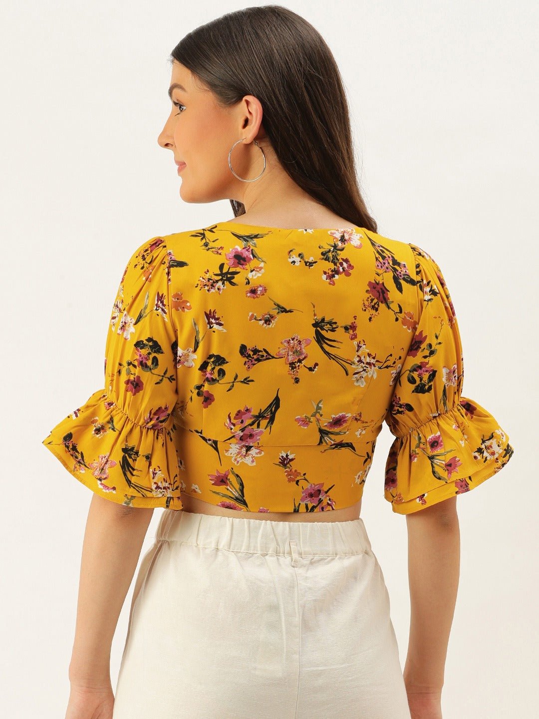 Folk Republic Women Yellow Square Neck Floral Printed Crop Top - #folk republic#