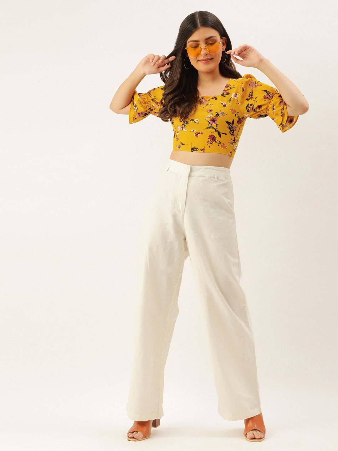 Folk Republic Women Yellow Square Neck Floral Printed Crop Top - #folk republic#