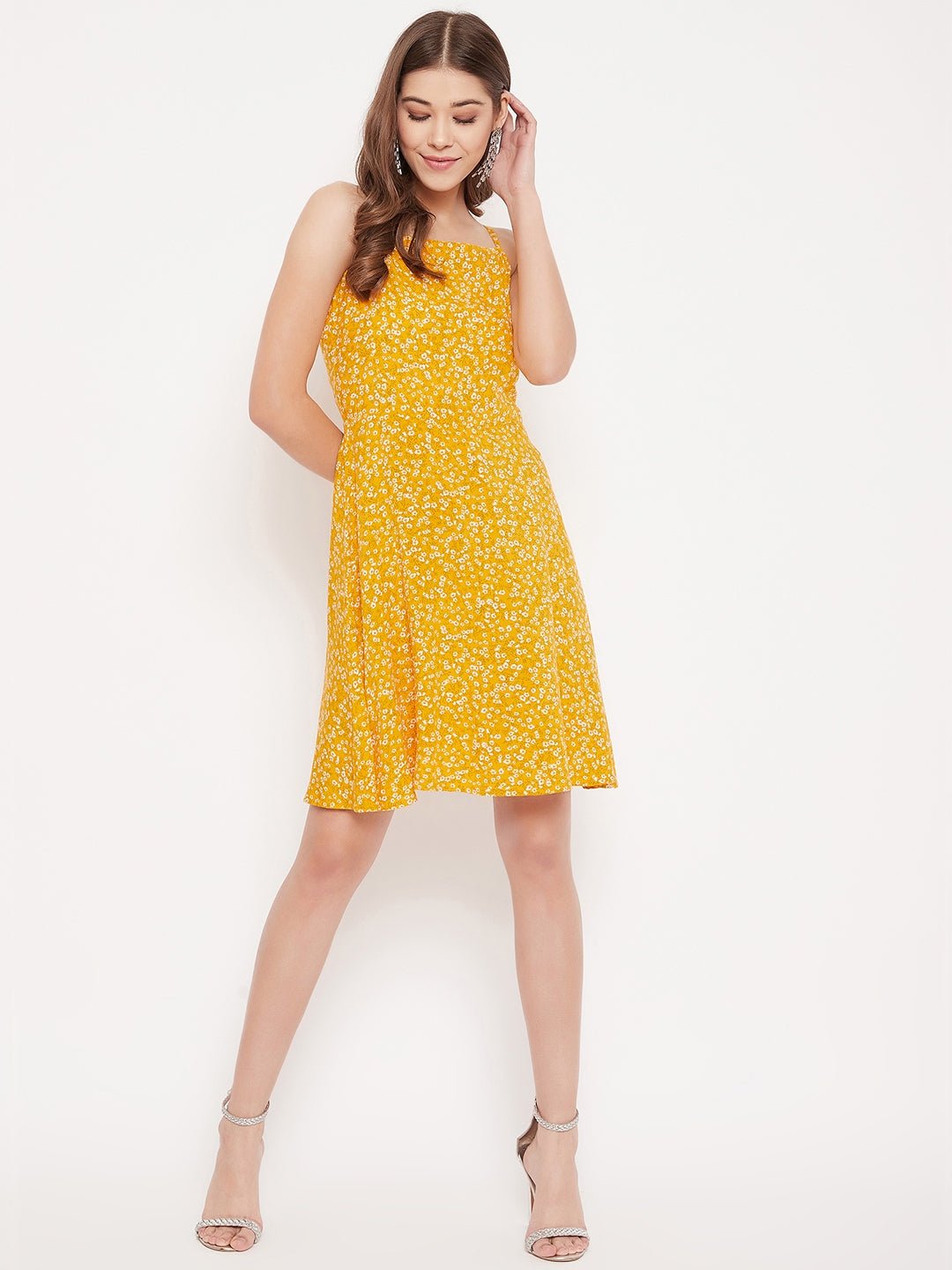 Folk Republic Women Yellow & White Floral Printed Fit & Flare Mini Dress - #folk republic#