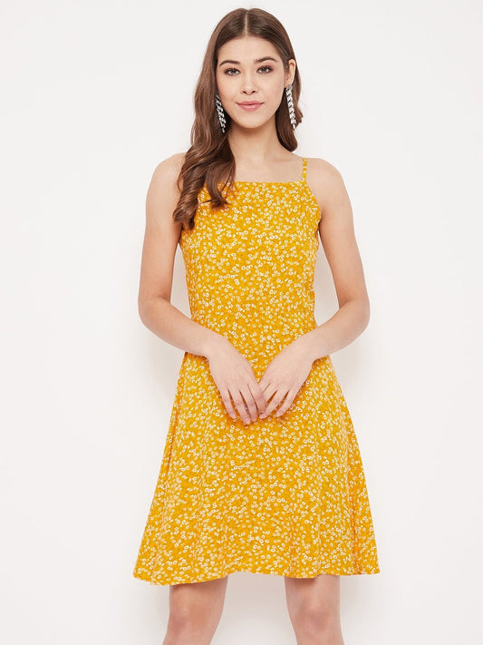Folk Republic Women Yellow & White Floral Printed Fit & Flare Mini Dress - #folk republic#