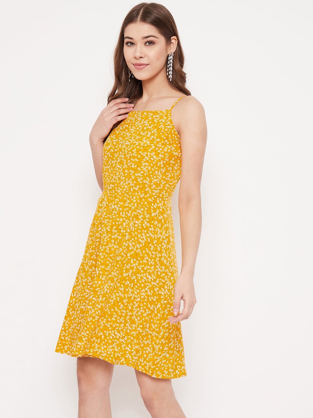 Folk Republic Women Yellow & White Floral Printed Fit & Flare Mini Dress - #folk republic#