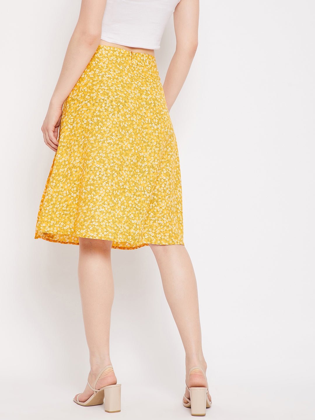 Folk Republic Women Yellow & White Floral Printed Thigh-High Slit Pencil Midi Skirt - #folk republic#