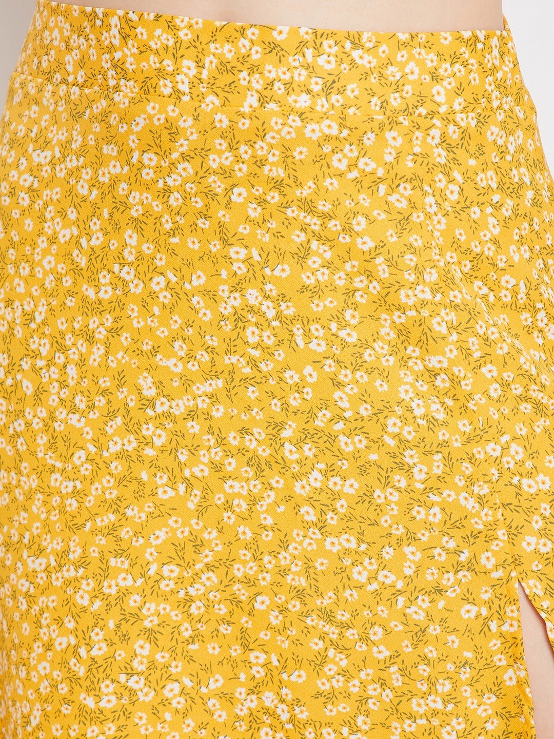 Folk Republic Women Yellow & White Floral Printed Thigh-High Slit Pencil Midi Skirt - #folk republic#